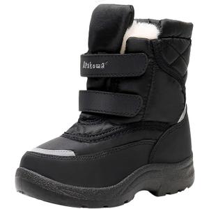 Apakowa Kid's Boys Girls Winter Snow Boots (Toddler/Little Kid) (Black, 26)
