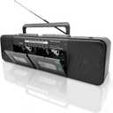 Retro Boombox with Dual Cassette Player, 7200mAh Battery, Bluetooth & 4-Band Radio (AM/FM/SW) Convert Tape to MP3 via USB, Tape Recorder & Headphone Jack for Home & Outdoor