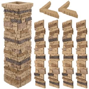 Maasechs 4 Piece 36'' x 6'' Stone Column Wrap with 2 Pieces 9'' x 6'' x 2'' Post Caps Faux Stone Column Wrap (Brown)