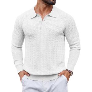 COOFANDY Men's Knit Polo Sweater Long Sleeve Quarter Button Polo Shirts Casual Ribbed Collared Shirt Golf Pullover Sweaters, M
