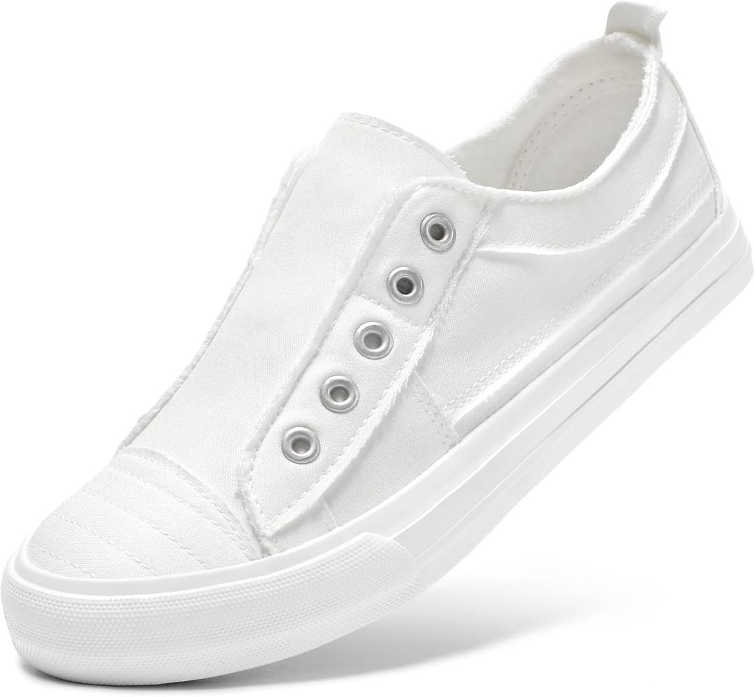 STQ Slip On Shoes Women Casual Canvas Sneakers, 9, White