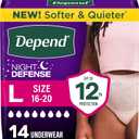 Depend Night Defense Adult Diapers, Incontinence & Postpartum Bladder Leak Underwear for Women, Disposable, Overnight, Large, Blush, 14 Count