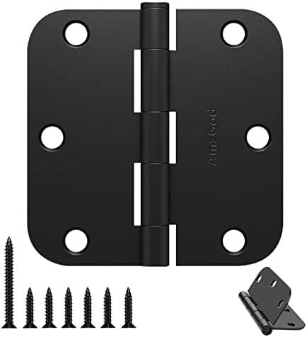 AmzGod Door Hinges Matte Black - 8Pack Black Door Hinges 3.5 Inch Rounded Interior Door Hinge with 5/8" Radius Corners - Black Hinges for Doors 3 1/2 Inches Flat Iron Residential Door Hardware