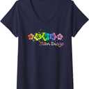 Womens San Diego, CA Watercolor Beach & Surf V-Neck T-Shirt S