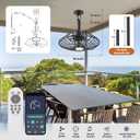 Outdoor Ceiling Fan with Lights, 15" Weatherproof Gazebo Hanging Fan with Remote Control Smart App, Plug in Caged Ceiling Fan with 3CCT Dimmable,Ceiling Fan with Hanging Hook for Porch, Pergola,Canopy