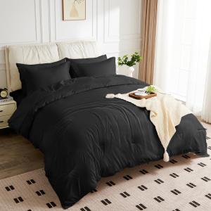 JOKOLO Queen Size Comforter Set - 3 Pieces, 1 Reversible Comforter and 2 Pillowcases,Soft Quilted Warm Fluffy Cooling Bedding for All Season,Black