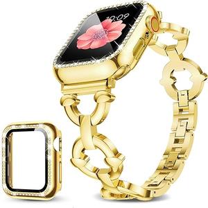 Mesime Compatible with Apple Watch Band 38mm 40mm 41mm 42mm 44mm 45mm 46mm, Women Bling Jewelry Bands with Tempered Glass Screen Protector Case, Shiny Strap for iWatch Series 11/10/9/8/7/6/5/4/3/2/1/SE