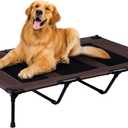 PRAISUN XL Outdoor Dog Bed, Elevated Dog Bed with Durable Oxford Fabric, Textilene Mesh, Metal Frame for Indoors, Outdoors, Lawn, Brown