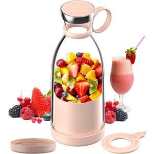 OTPEIR Portable Blender for Shakes and Smoothies with 11.83 Oz Travel Cup and Lid, Durable Stainless Steel Blades for Juice Blending Performance, Pink