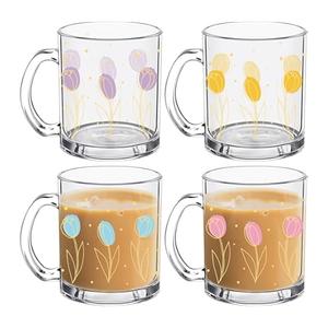 4 Pcs Fall Floral Coffee Mugs 12 oz Flower Glass Cups with Handle Thanksgiving Floral Coffee Cup Autumn Mug Sweet Fall Gifts Drinking Containers for Harvest Holiday Party