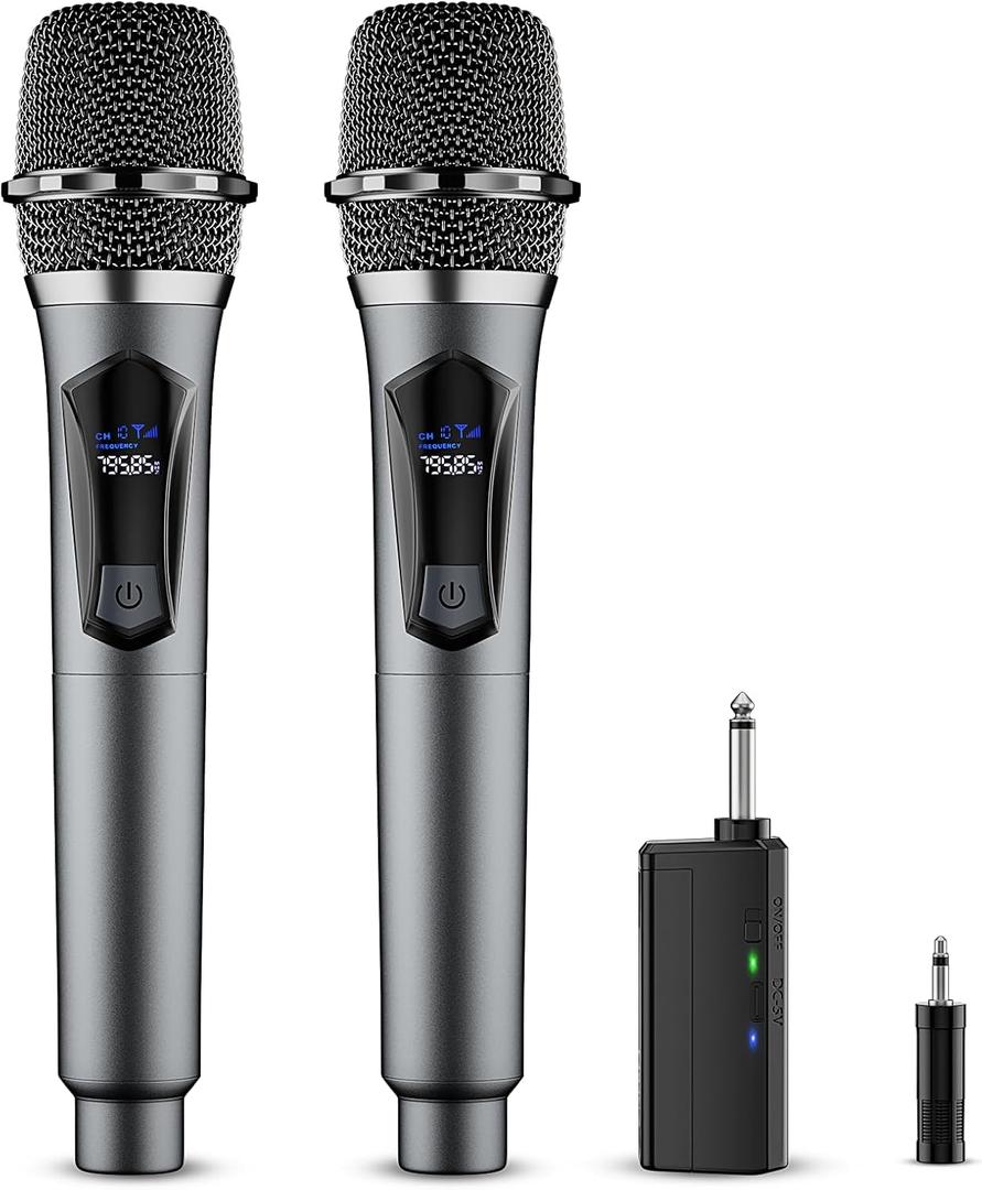 Wireless Microphone,Professional Dual Handheld Cordless Dynamic Mic System with Rechargeable Receiver,Karaoke Microphone Set for Singing, Karaoke, Wedding, DJ, Party, Speech,Church,Class Use,PA System