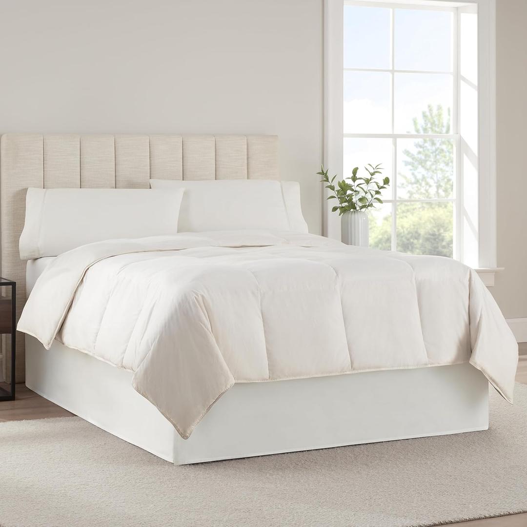 SERTA Modern Solid Bed Skirt, Hotel Quality Dust Ruffle with 13 Inch Drop, Machine Washable, King, White
