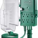 SURAIELEC Outdoor Power Stake Light Timer, Dusk to Dawn, 6 Electrical Outlet Power Strip Weatherproof, 6FT Extension Cord for Patio Lights, Sprinkler, Garden, Christmas Decorations, ETL Listed (Green)