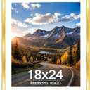 Wood 18x24 Picture Frame with 16x20 Mat Gold, Display 16x20 with Mat or 18x24 Without, Wood 18 by 24 Photo Frame, 18 x 24 Frame for Wall Hanging Display, Gold