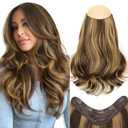 ALXNAN Long Wavy Hair Extensions for Women, Clip in Hair Extensions Clip Ins Soft Full Head Synthetic Hairpieces 16 Inch Balayage Chocolate Brown to Caramel Blonde