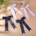 4 Pcs Edged Grosgrain Ribbon Hairpins, White Silk Hairclips Blue Bow Tie Knotted Ribbon Hairpins Accessories for Women Girls Thin Thick Hair Birthday Dance Graduation Party (White, Blue)