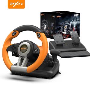 PXN Racing Wheel - Gaming Steering Wheel for PC, V3II 180 Degree Driving Wheel Volante PC Universal Usb Car Racing with Pedal for PS4, PC, PS3,Xbox Series X|S, Xbox One (orange)