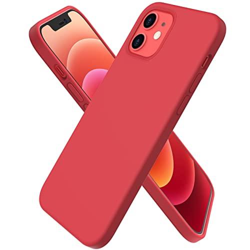 ORNARTO Compatible with iPhone 12 Case, Compatible with iPhone 12 Pro Case, Slim Liquid Silicone 3 Layers Full Covered Soft Gel Rubber Phone Case Cover 6.1 inch-Red