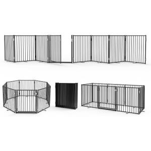 No Pawblems Free Standing Dog Gate with Door, 30'' Tall Foldable Dog Fence for Indoor & Outdoor, Up to 208 Inch Extra Wide Puppy Gate for Stairs, Hallways, Doorways, Deck, Yard (Black, 8 Panels)