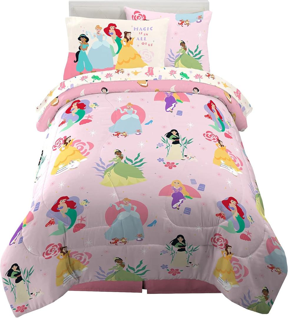 Disney Princess Kids Bedding Super Soft Comforter And Sheet Set, 4 Piece Twin Size (Prints may vary)