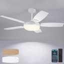52-Inch White Outdoor Ceiling Fan with Lights and Remote, Dimmable 3 Colors, 6 Speeds, Reversible Noiseless DC Motor, Modern LED Fan for Living Room, Patio, Kitchen