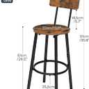 HOOBRO Bar Stools,Set of 2 Round Bar Chairs with Back,25.2" Bar Chairs for Kitchen Island, Dining Room,Counter Height Bar Stools, Easy to Assemble, Rustic Brown and Black BF32BY01G2, 12.6"d X 12.6"w X 36.6"h