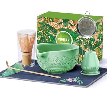 510mL Matcha Whisk Set: 8 Pcs Complete Ceramic Matcha Kit with Handcrafted Bamboo Chasen & Bowl - Frothy Tea Ceremony, Romantic Morning Ritual - Gift for Mom & Beginners