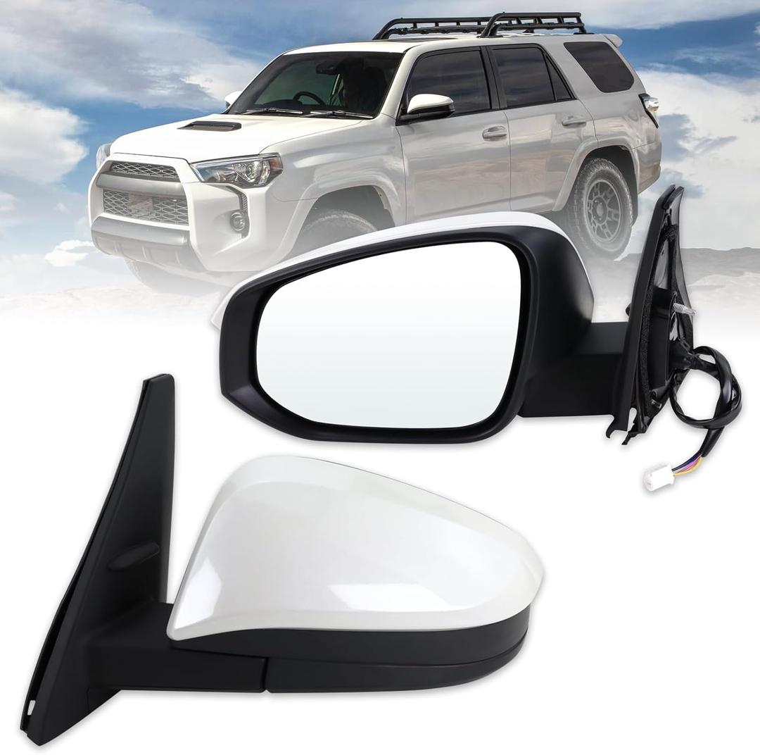 Left Driver Side Mirror Compatible With 2014-2025 Toyota 4Runner With Manual Folding Power Glass Heated White Replace#87940-35B60 TO1320312(5Pins)