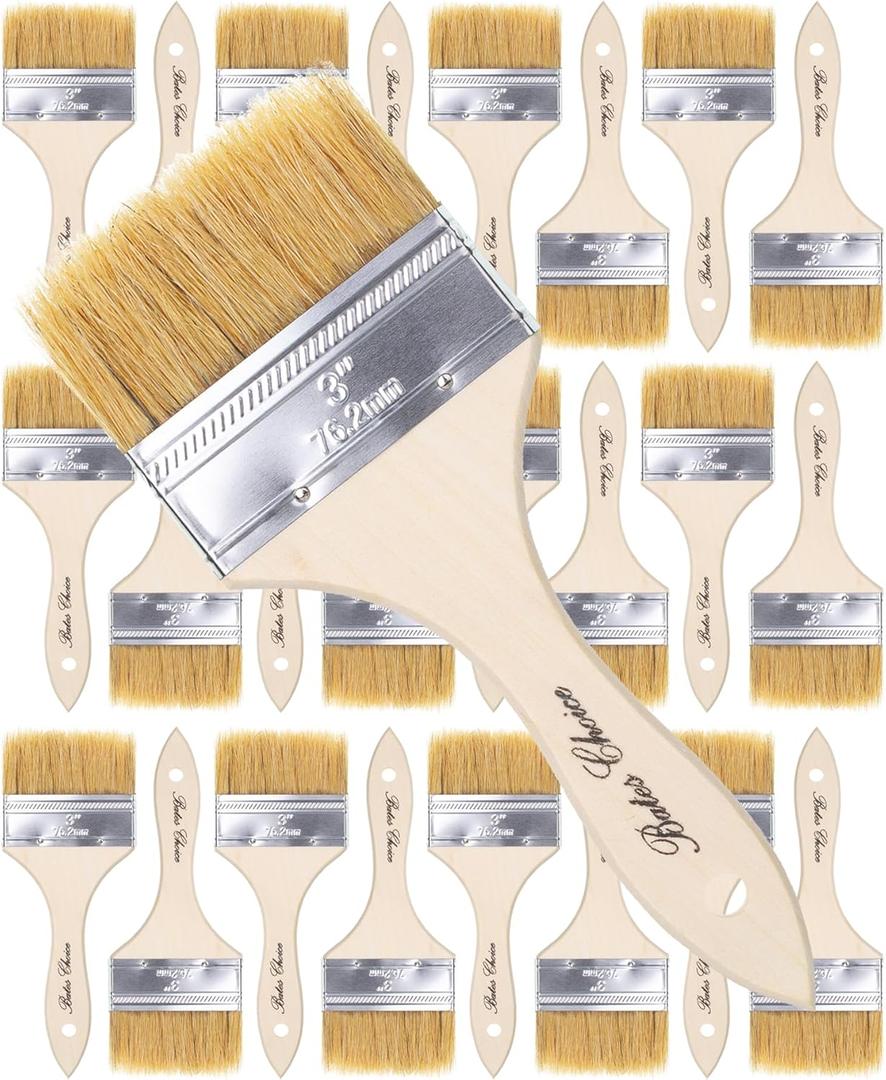Bates- Chip Brushes 3 Inch, 24 Pack, 3 Inch Paint Brushes with Ergonomic Wooden Handle, Natural Bristle