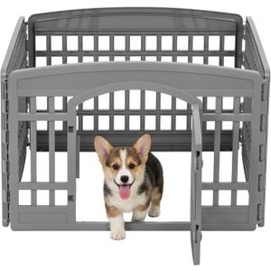 IRIS USA 24" Dog Playpen 4-Panel Pet Exercise Pen with Door Gate 35 x 35 x 24 Puppy Play Pen Indoor Outdoor Plastic Foldable Portable Pet Fence for Small Medium Dogs Puppies Multiple Pets Gray