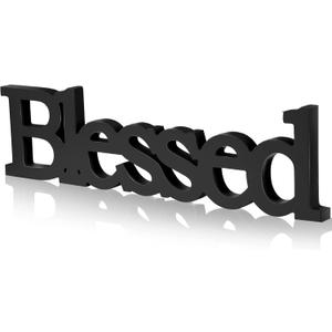 Blulu Blessed Letter Table Sign Blessed Standing Letter Table Sign Rustic Wooden Home Standing Decor for Valentine St. Patrick's Day Baby Shower First Communion Christening Decoration(Black)
