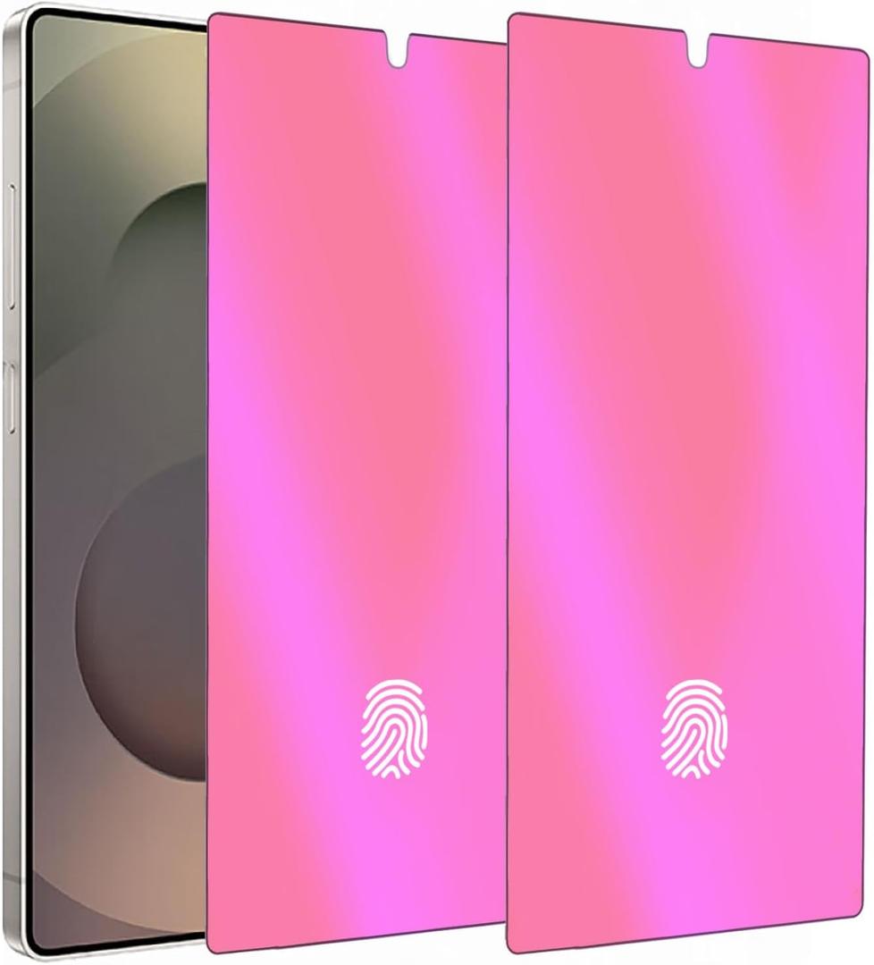 2 Pack Anti-Blue Privacy Tempered Glass for Samsung Galaxy S25 Ultra Anti-Spy Screen Protector Film Electroplated Colorful Support Finger Unlock