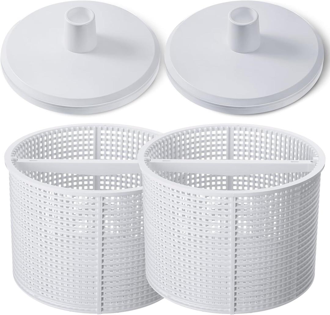 2pcs 7'' SPX1082CA Pool Skimmer Basket and 2 Pcs SP1106 Vacuum Plate Compatible with Hayward Skim Vac In-Ground Swimming Pool Skimmer SP1082, SP1083, SP1084, SP1085, SP1086, SP1075 (White)