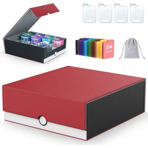 4-Row3200+ Trading Card Storage Box, Card Organizer Holder with 24 Dividers, Case Fit for MTG TCG Magic Commander Deck Playing Cards, Deck Box for Sport Card (Red + White)