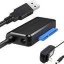 SATA to USB Cable USB 3.0 to 2.5 3.5 inch Hard Drive Adapter External Converter for SSD/HDD Data Transfer, with 12V/2A Power Supply, Support UASP, Black