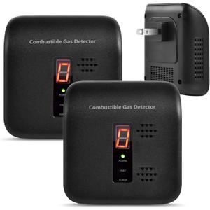 Gas Leak Detector, 2 Pack Natural Gas Alarm for Home & RV, Plug-in Propane Detector Monitor with Audible & Visual Alarm, AC 120V-240V, Black Color