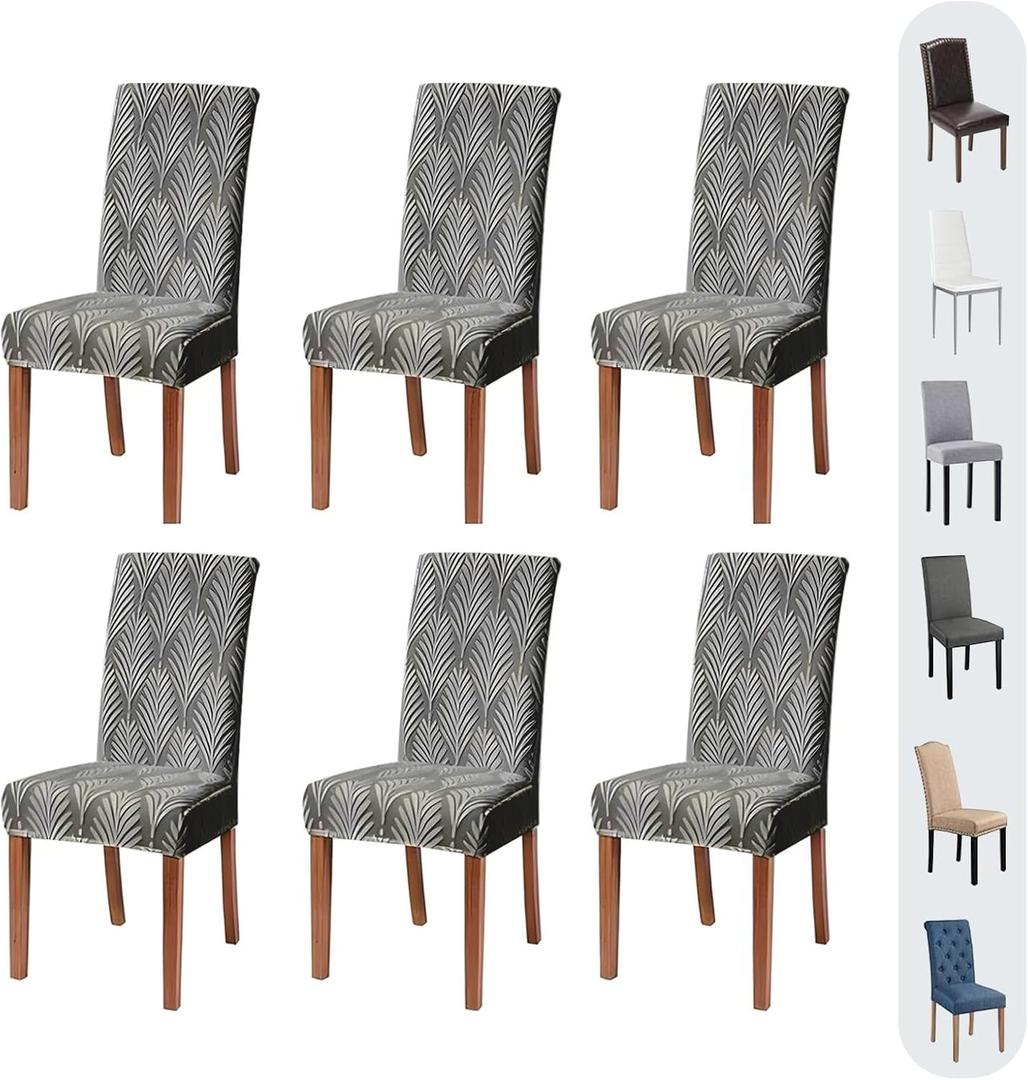 Chair Covers, Dining Room Chair Covers Set of 6, Stretch Chair Covers for Dining Chairs, Removable Washable Dining Chair Covers for Home Kitchen Banquet Hotel Ceremony (Dark Grey)
