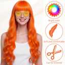 PLULON Orange Neon Wigs for Women with Heart Sunglasses, Colorful Long Curly Wigs Synthetic Colored Funny Cosplay Hairpieces for Daily Bachelorette Halloween Costume Party Decorations