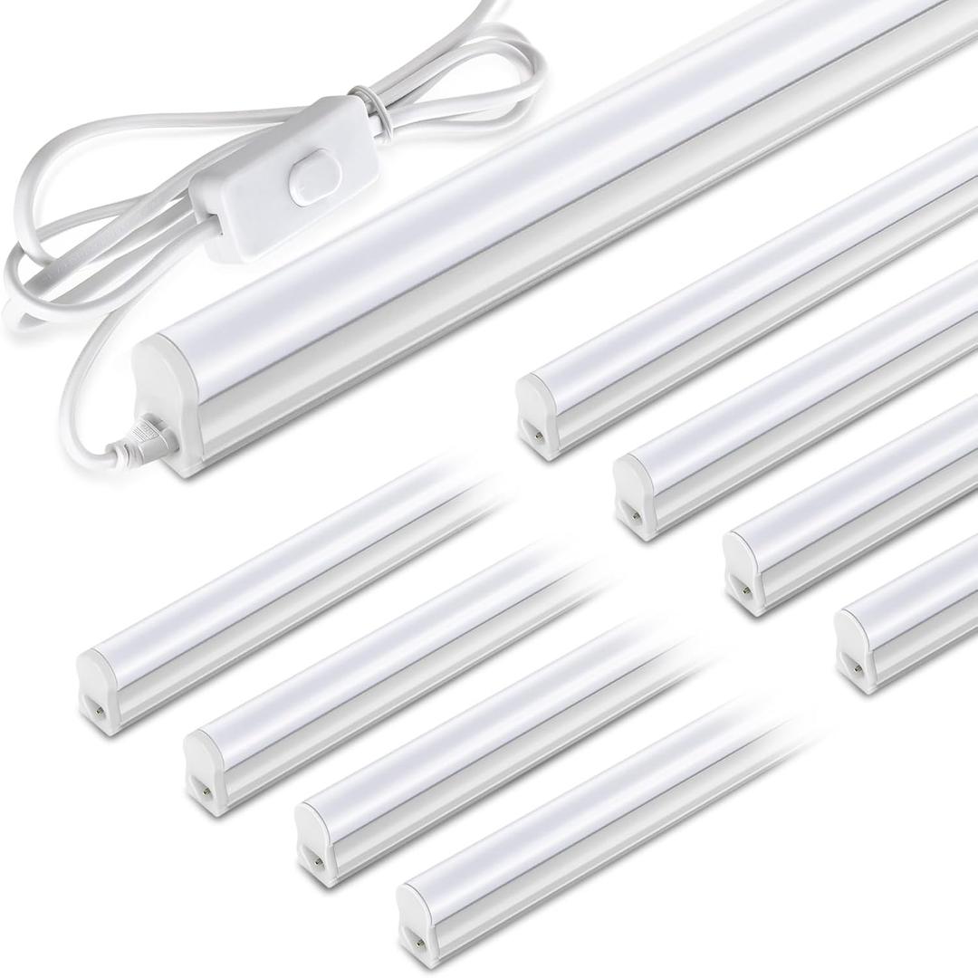 Pak 4FT LED Shop Lights, 2300LM 6500K Cool White, 20W Energy Efficient Linkable Ceiling and Under Cabinet Lighting, T5 Integrated Utility Fixture for Garage, Workshop, Basement, FCC Certified, 8 Pack