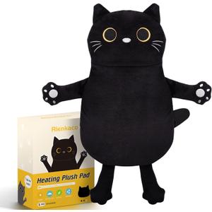 Microwave Heating Pad for Cramps Pain Relief, 16 * 12'' Moist Microwavable Period Menstrual Heating Pads for Cramps, Back, Neck Shoulder and Knee, Cute Stuffed Animal Heating Pad - Black Cat