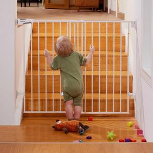 Babelio 34" Extra Tall Baby/Dog Gate with No Threshold Design Walk Thru Door, 26-43" Auto Close Safety Gate for Babies, Elders and Pets, Fits Doorways, Stairs, and Entryways, White (26-43" W, 34" H, White)