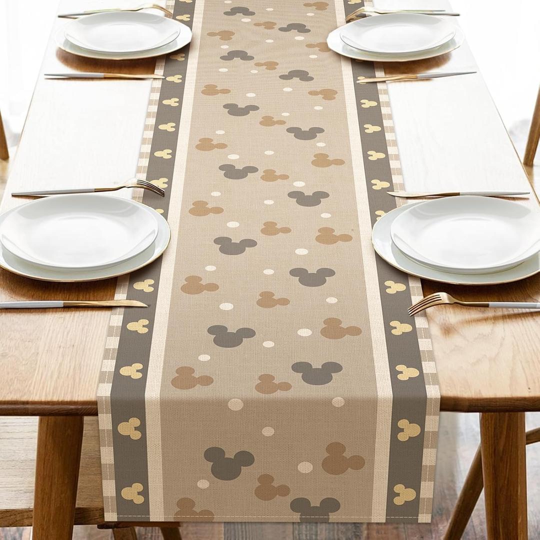 Seliem Cute Grey Table Runner, Grey Polka Dot Kitchen Dining Table Decor, Burlap Home Decoration Indoor Outdoor Party Supply 13 x 108 Inches