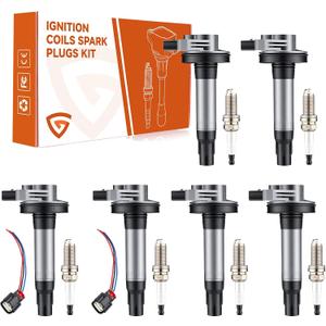 Set of 6 Ignition Coil Pack UF553 & Iridium Spark Plug Fit For Ford Edge Explorer F-150 Flex Fusion Mustang Taurus, Fit For Lincoln MKS MKX MKZ, Fit For Mazda CX-9, V6 3.5 3.7L, W/Harness Connectors