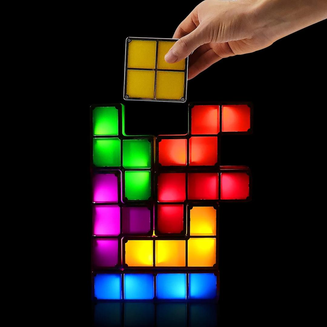 2 x LOSCHEN Night Light,DIY Stackable LED 7 Colors Interlocking Induction Novelty Desk Lamp,3D Puzzle Magic Light Bright Toy for Kids Teens,Gamer Decor Ideal Gift