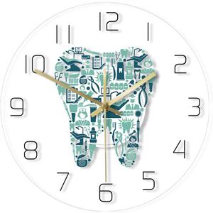 The Geeky Days Dentistry Tooth Wall Clock Dental Care Symbols Acrylic Hanging Clock Battery Quiet Movement Wall Watch Dental Department Decor Wall Sign (Without Light)
