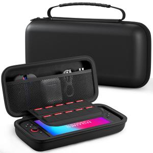 RHOTALL Carrying Case for Nintendo Switch 2(2025),Protective Hard Portable Travel Carry Case Pouch holds 10 Cartridges, with Pockets for Console and Accessories, Black