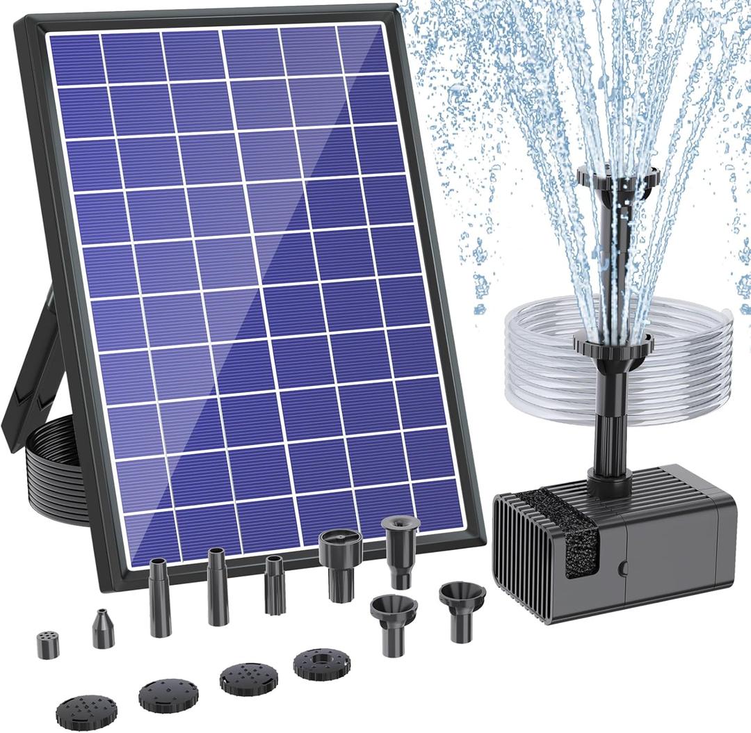 Antfraer Solar Fountain Pump for Bird Bath, 6.5W Solar Fountain with Dry-Run Protection, Solar Water Fountain with Double-Layer Nozzles & 5Ft Tubing for Small Pond Bird Bath Garden DIY Water Feature