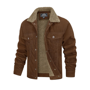 Outdoor Jacket  Men's Corduroy Jacket Sherpa Lined Trucker Jackets Cotton Turn-Down Collar Warm Winter Jacket Casual Coat 5 Pockets, XL