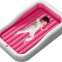 QPAU Inflatable Toddler Travel Bed with 3-Sided Safety Bumpers, Extra Large Kids Air Mattress, Includes Detachable Mattress, Portable for Camping, Travel, Home Use (Red)