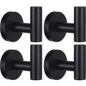 Kruodop Towel Hooks for Bathroom,4 Packs Wall Mount Towel Holder,Black Matte Wall Robe Hook,Stainless Steel Heavy Duty Door Hanger Towel Hook for Kitchen, Bedroom,Hotel,Pool,Coats - Black